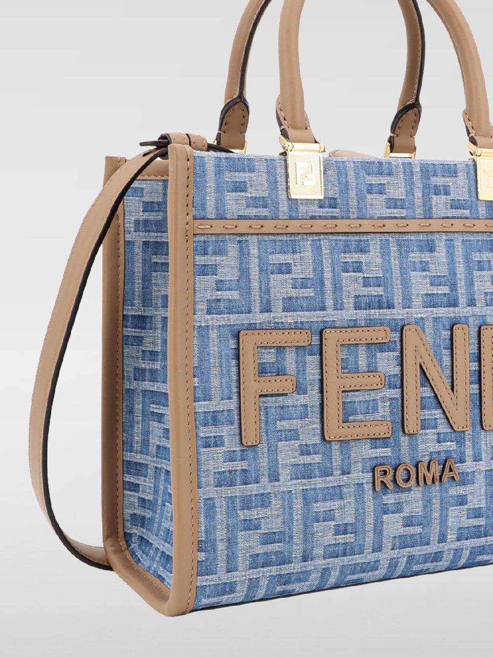 Giglio Borsa Sunshine Fendi in denim con monogram FF all over Shopping Online