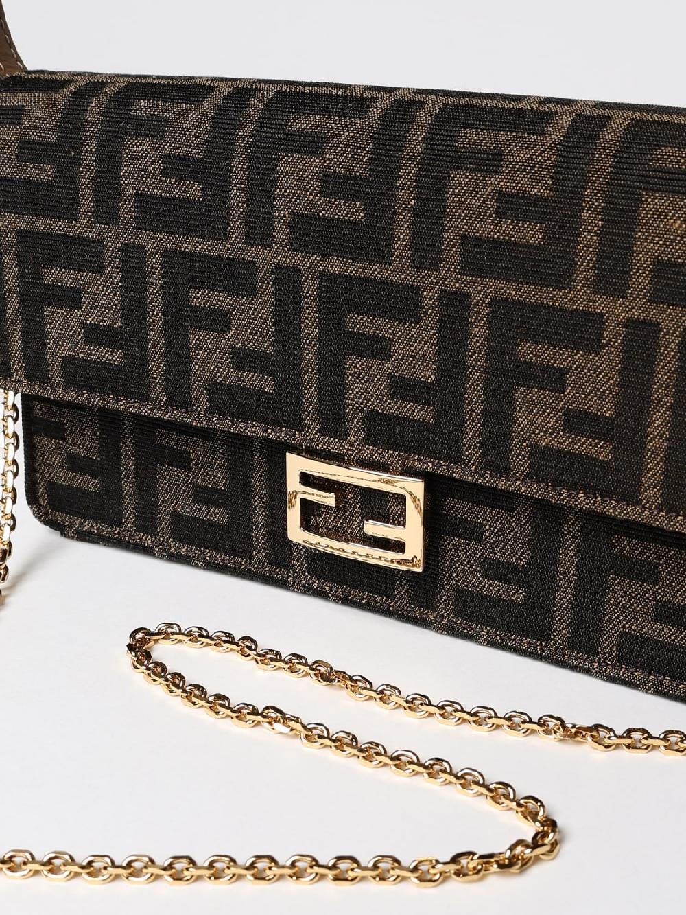 Giglio Borsa wallet On Chain Baguette Fendi in tessuto jacquard e pelle Sottocosto