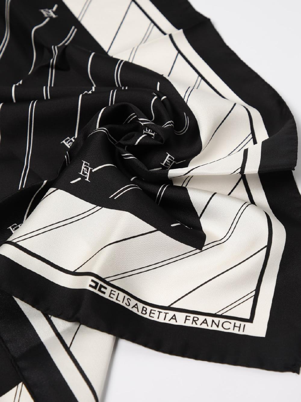 Giglio Foulard Elisabetta Franchi in seta con logo jacquard Pezzi Unici