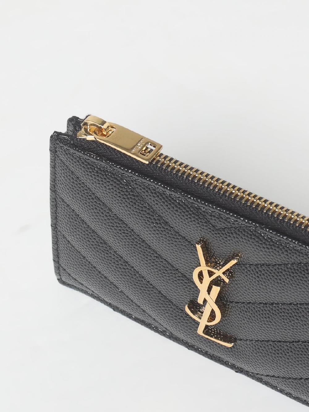 Giglio Portacarte di credito Saint Laurent in pelle grain de poudre Negozi Online