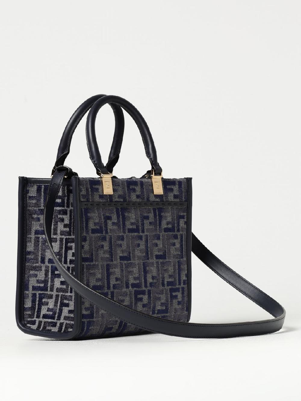 Giglio Borsa Sunshine Fendi in denim e pelle con monogram FF di ciniglia Saldi