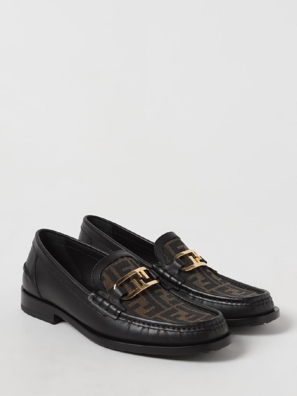 Giglio Mocassino Fendi in pelle e tessuto con monogram FF jacquard Spedizione Gratuita