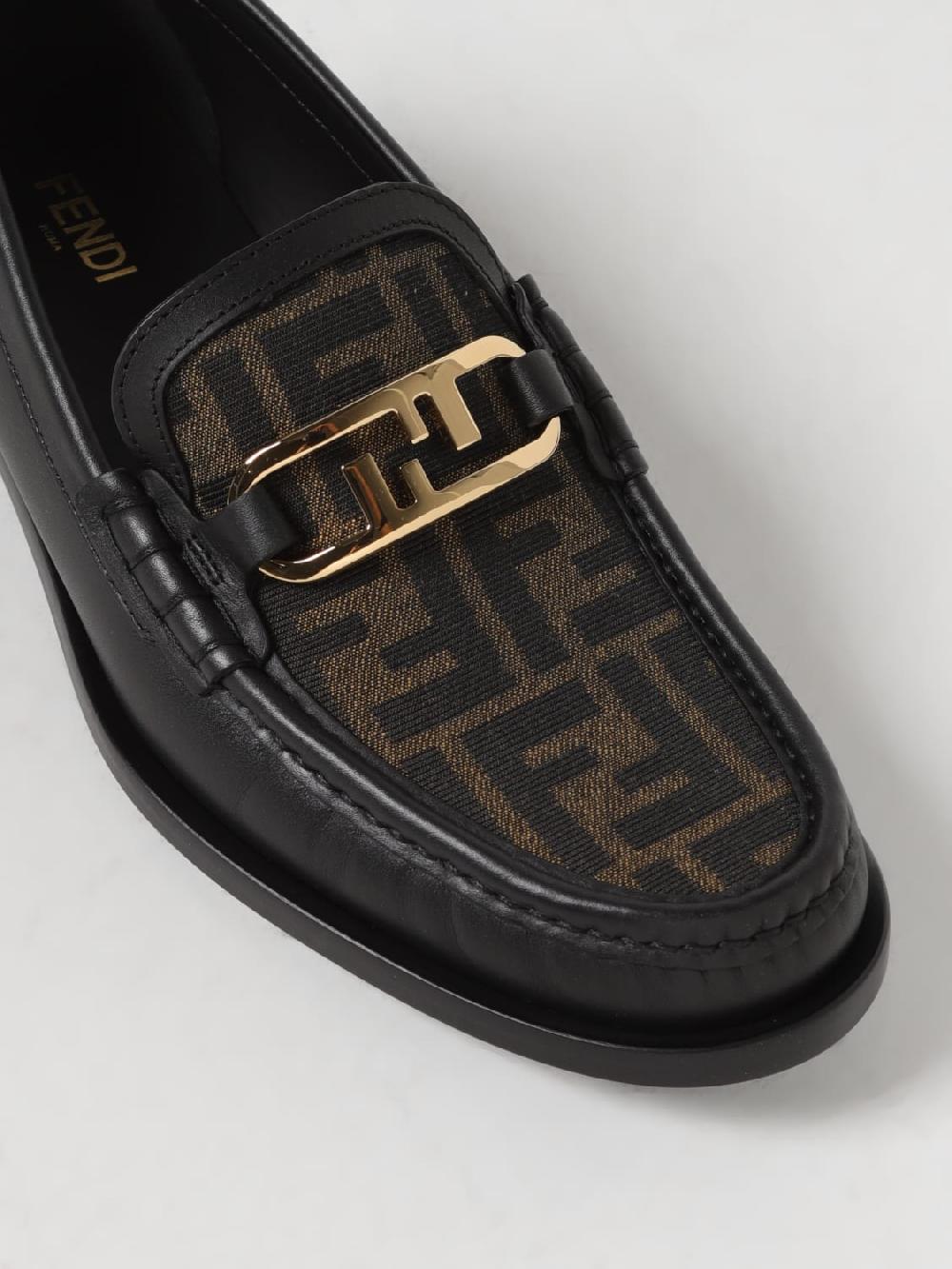 Giglio Mocassino Fendi in pelle e tessuto con monogram FF jacquard Spedizione Gratuita