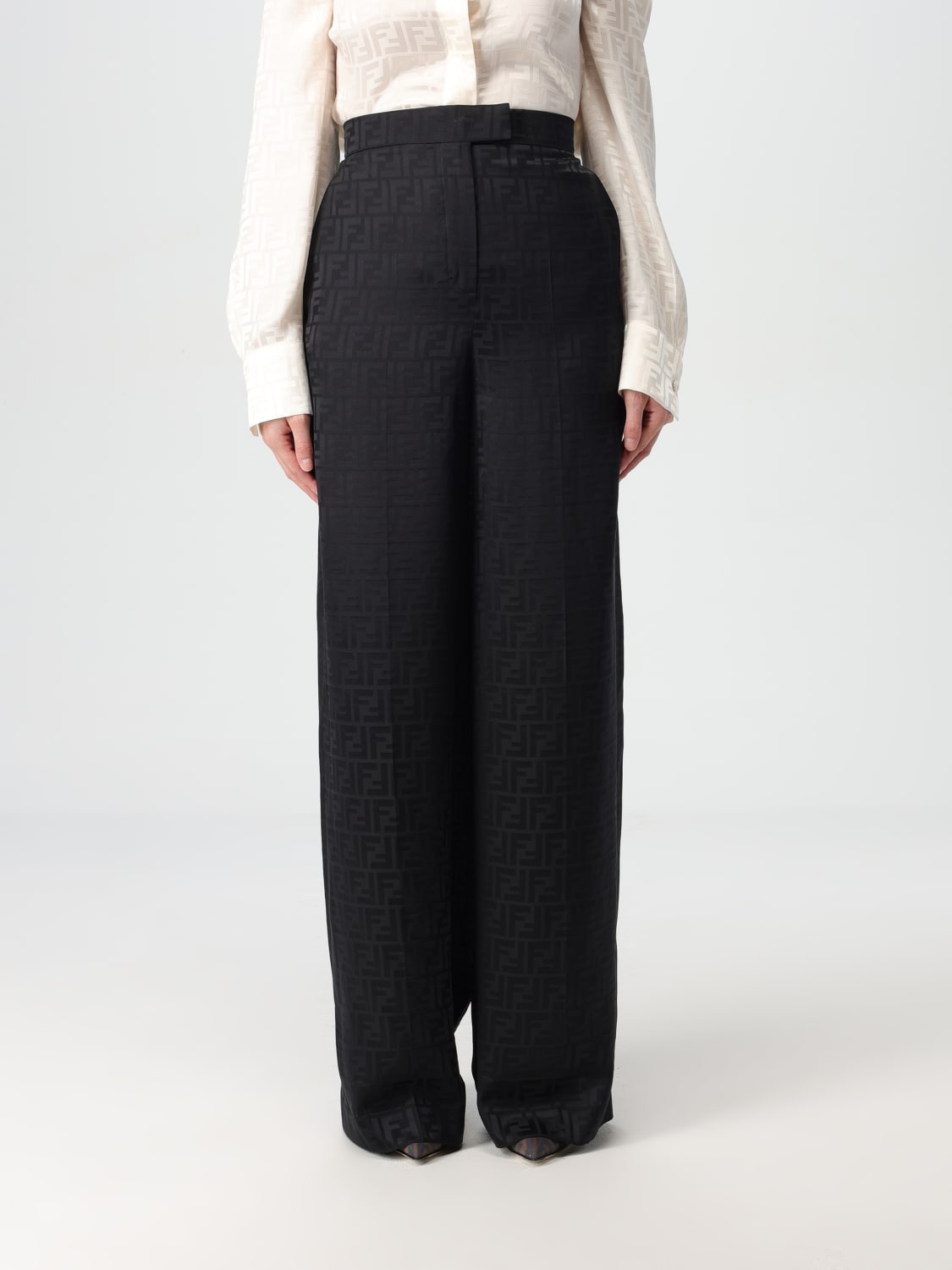 Giglio Pantalone Fendi in seta con monogram FF jacquard Vendita