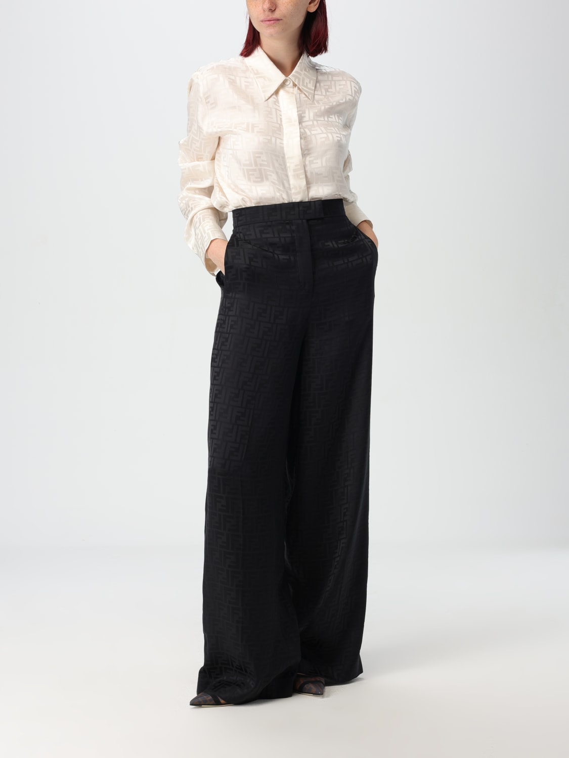 Giglio Pantalone Fendi in seta con monogram FF jacquard Vendita