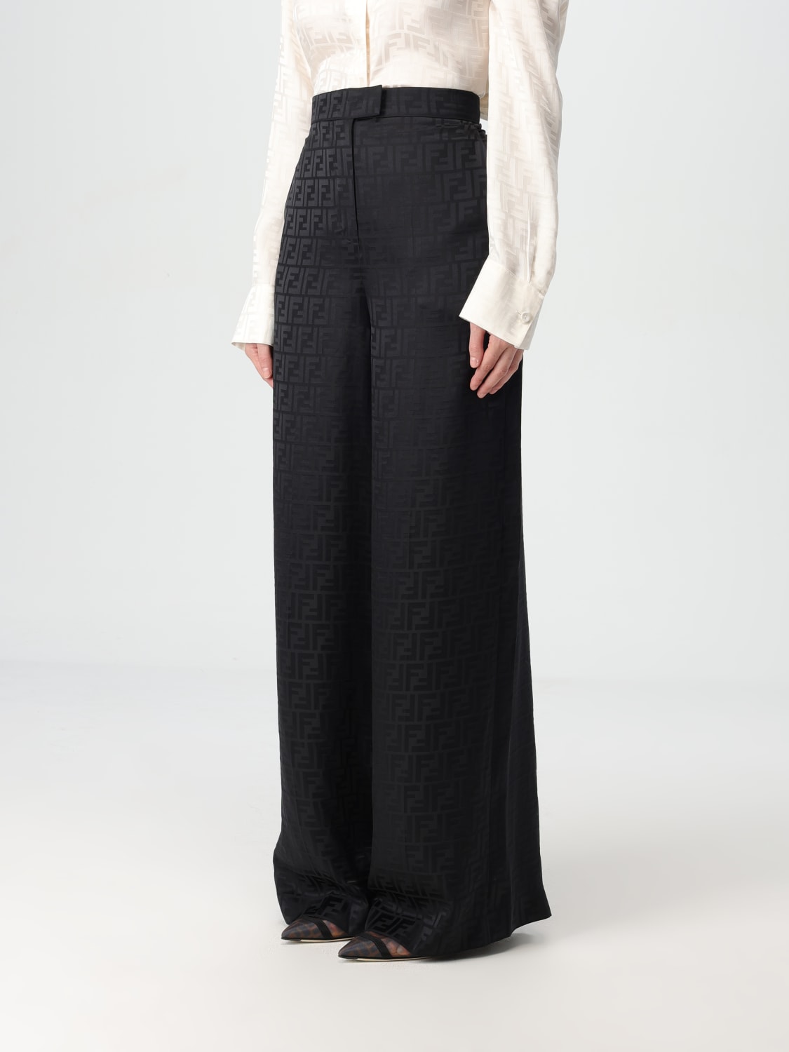 Giglio Pantalone Fendi in seta con monogram FF jacquard Vendita