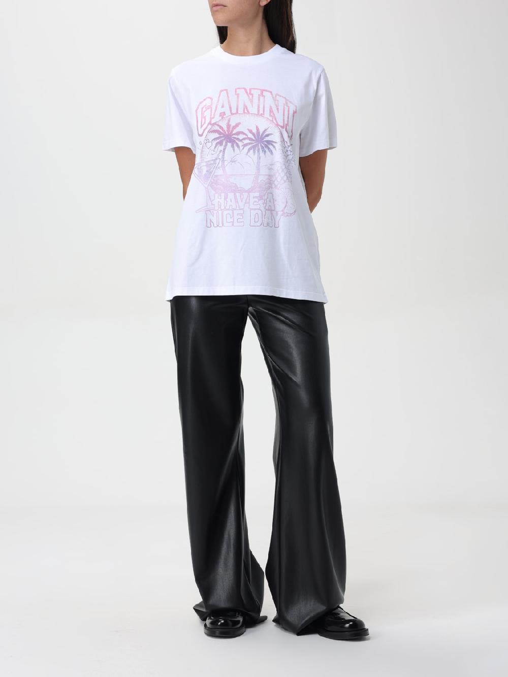Giglio T-shirt di cotone Ganni con logo I Più Venduti