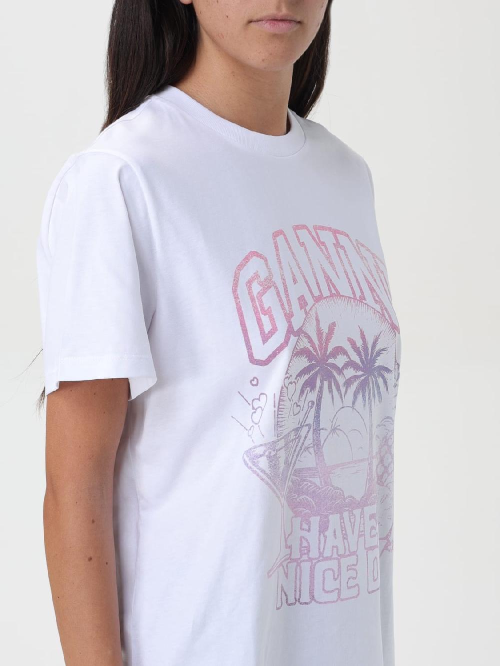 Giglio T-shirt di cotone Ganni con logo I Più Venduti