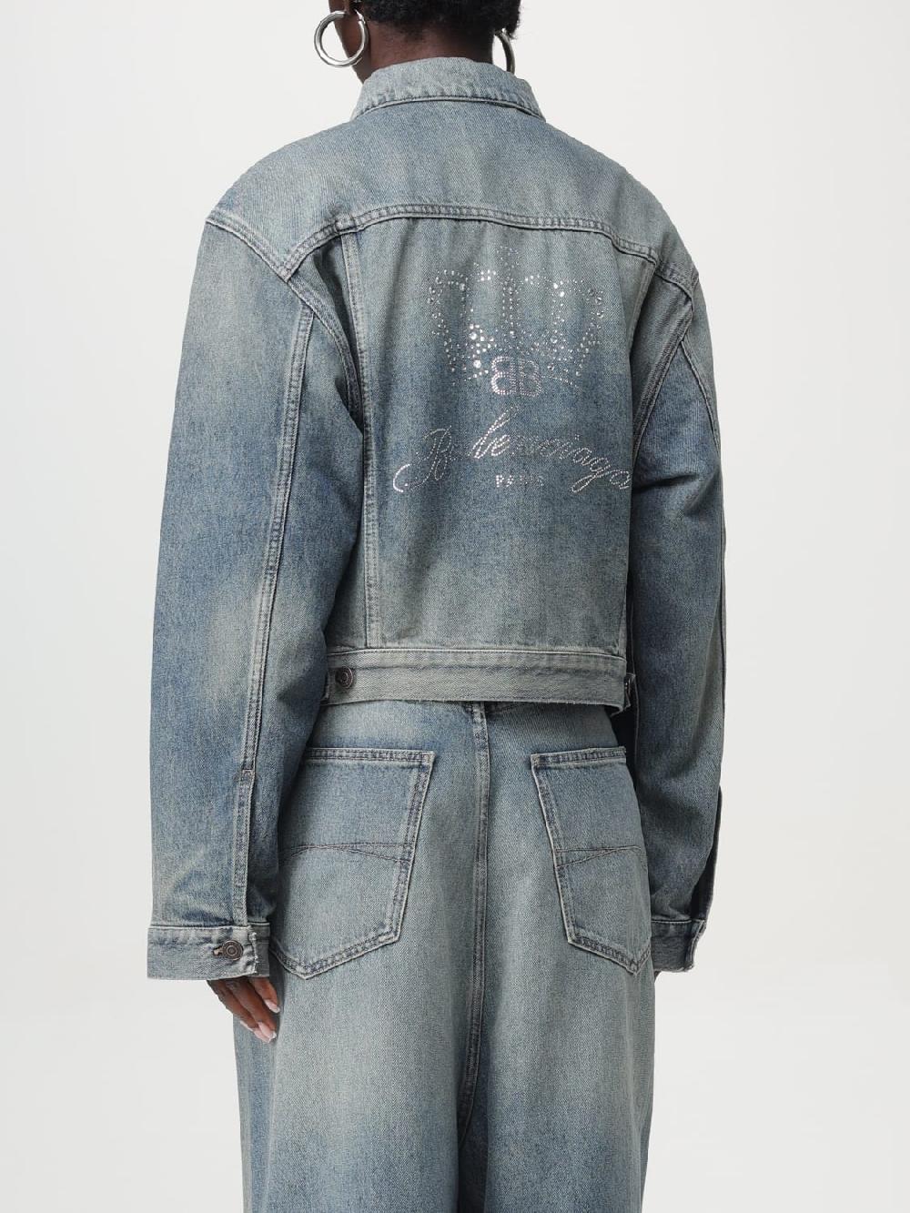 Giglio Giacca di jeans Balenciaga con logo di strass Esporta salva