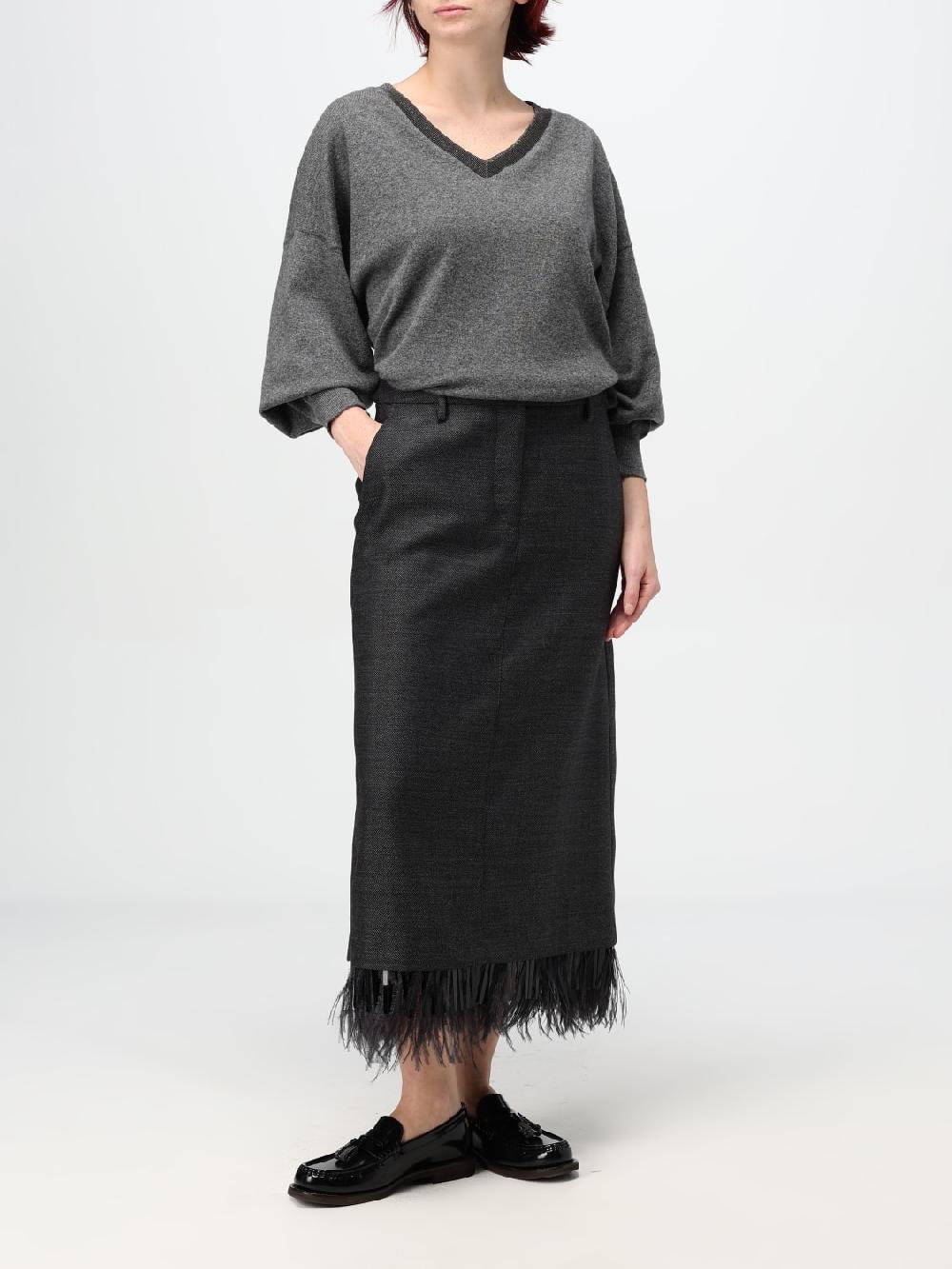 Giglio Gonna midi Brunello Cucinelli in lana con piume Shopping Online